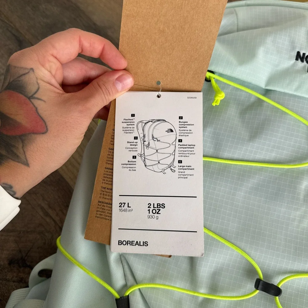The North Face Borealis 27L Backpack Mint Green Neon Yellow NWT